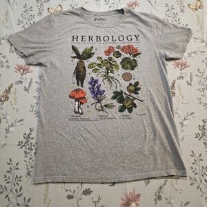 Harry Potter Herbology Hogwarts Graphic Tee Shirt Gray Medium Botanical Witchy